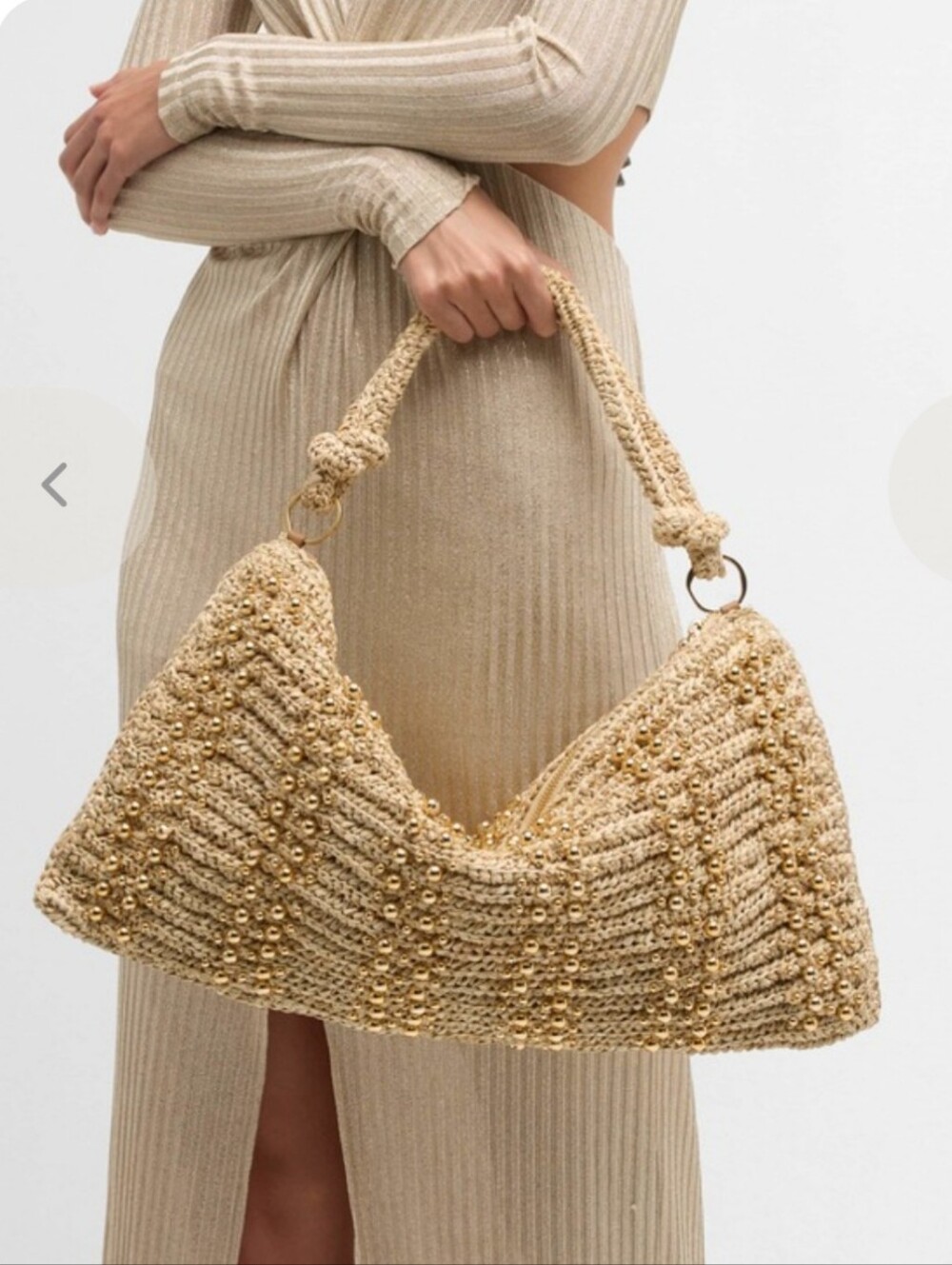 Cult Gaia Raffia Gold Beaded Woven Shoulder Bag - Picture 1 of 17
